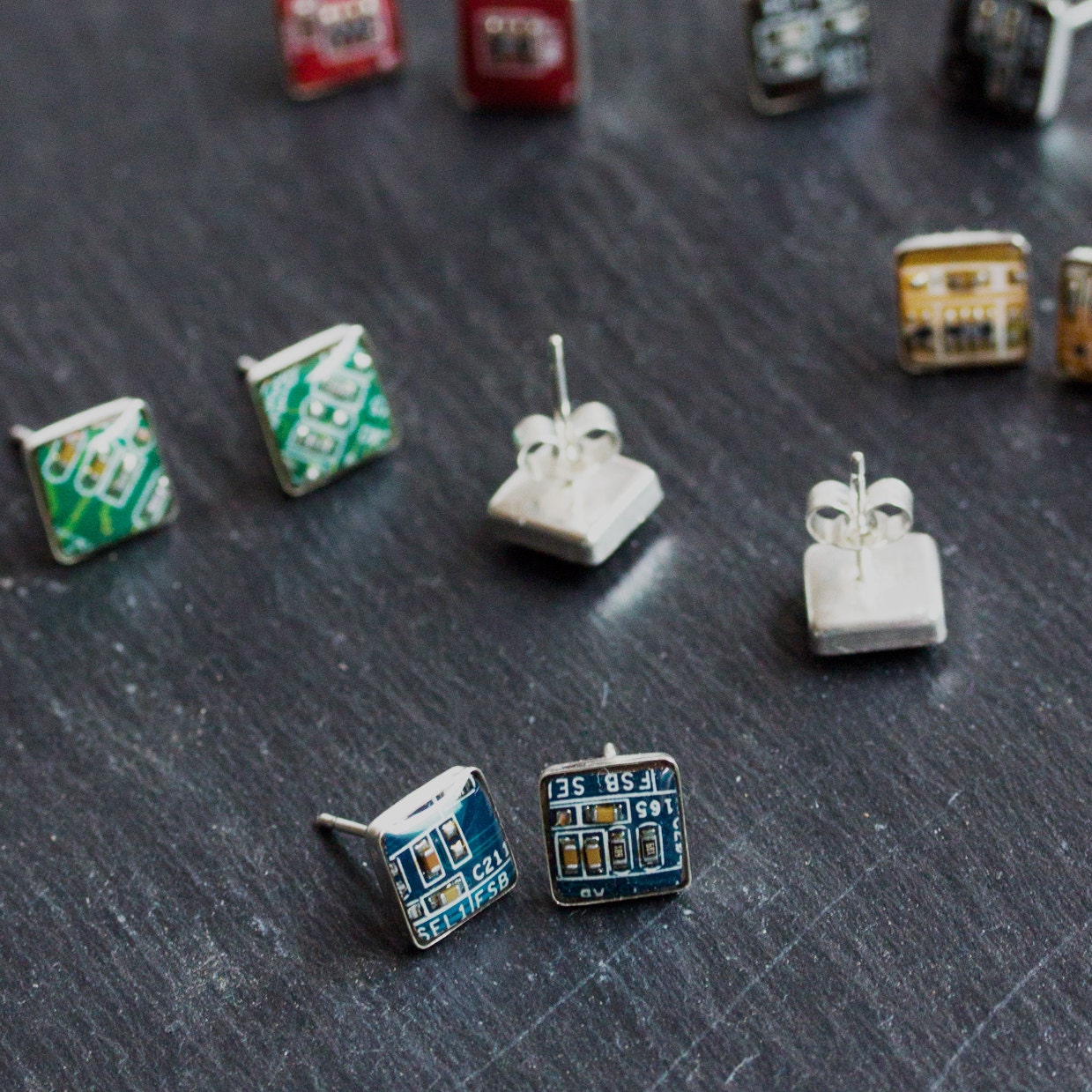 sterling Silber Ohrstecker Mit Platine - 8 Mm Moderner Schmuck, Cyberpunk von ReComputing