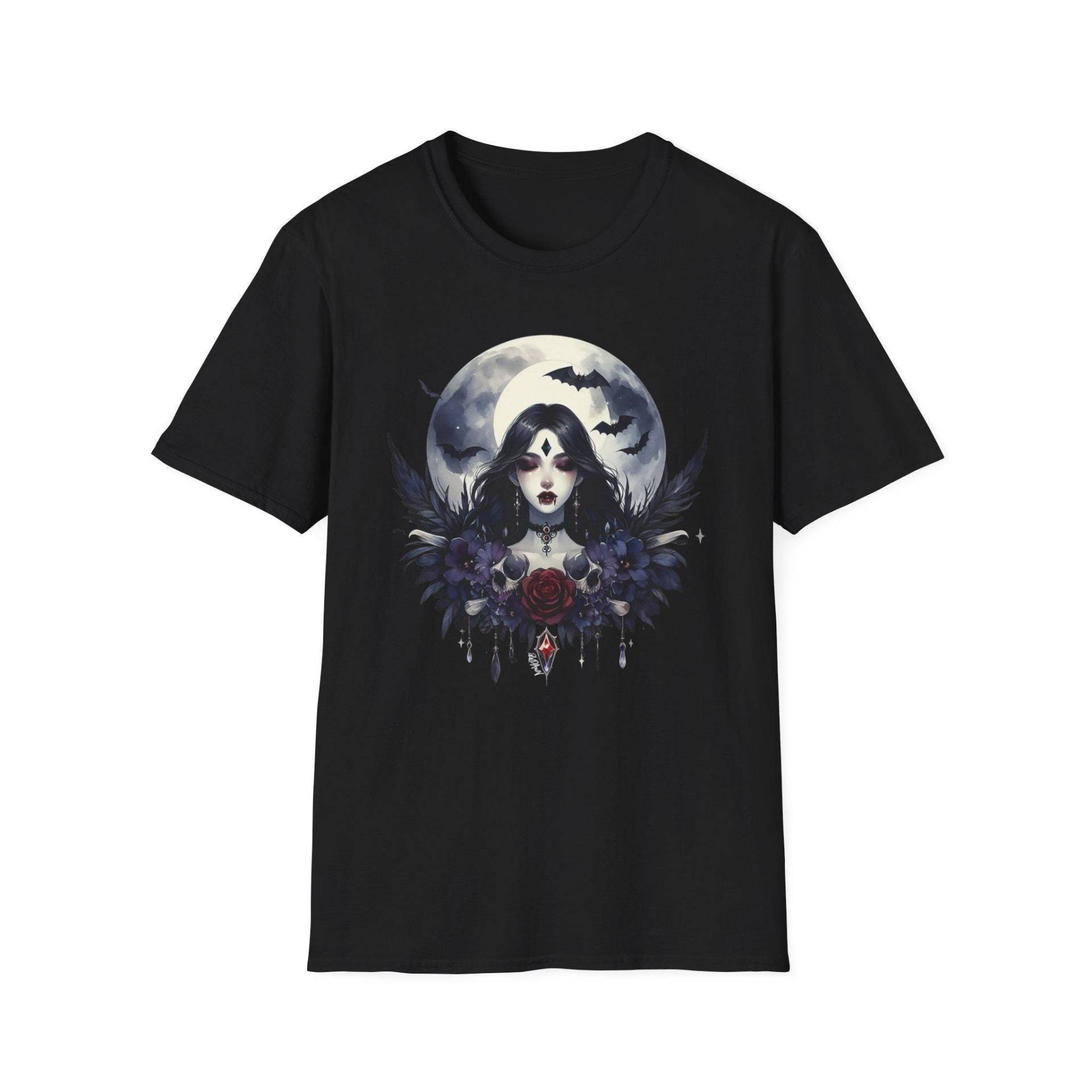 Eu| Softstyle T-Shirt "Vampiress Moon " Alternative Fantasy Darkwear Everyday Goth Gothic Dark Obscure Vampire - By Redawn von ReDawnDesign