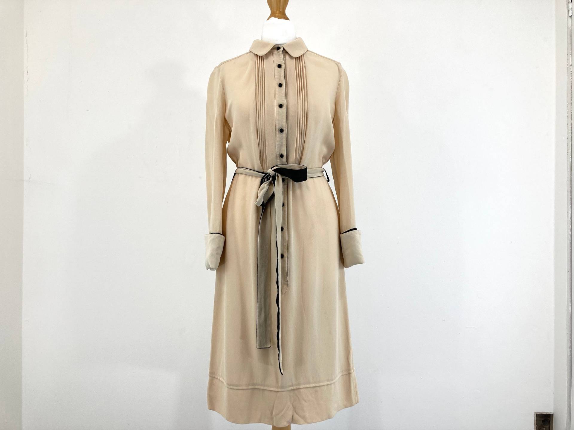 Shirtkleid Mit Gürtel/Diane Von Furstenberg Creme Schwarz Kontrast Kragen Modern Vintage Größe 10 Eu 38 von ReFashionWardrobe