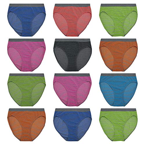 12er Pack Damen Slip Microfaser Retro Hüftslip Grau dünn Gestreift Skinny Basics, Größe:XL-XXL = 42/44 von ReKoe