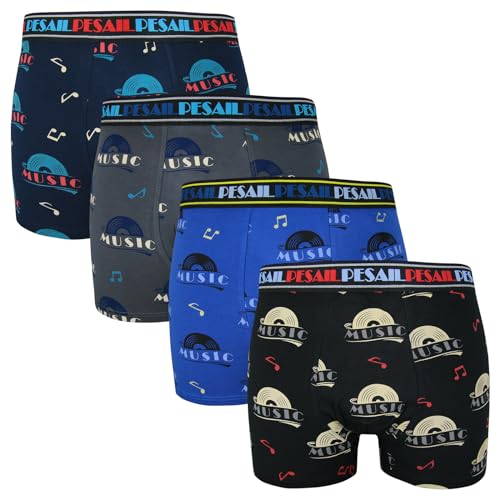 4er Pack Herren Boxershorts Retro Shorts Unterwäsche Music Schallplatte Noten, Größe:XL von ReKoe