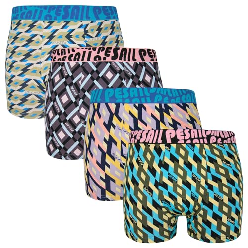 4er Pack Herren Boxershorts Retro Zickzack Rauten Viereck Streifen Muster, Größe:XL von ReKoe