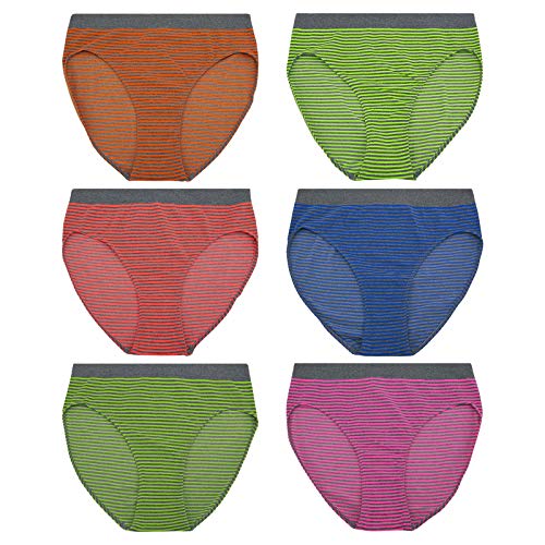 6er Pack Damen Slip Microfaser Retro Hüftslip Grau dünn Gestreift Skinny Basics, Größe:XL-XXL = 42/44 von ReKoe