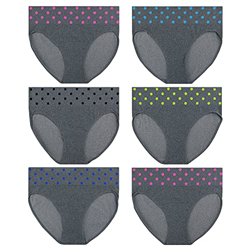 6er Pack Damen Slip Microfaser Unterwäsche Grau mit Punkte am Bund Hipster Retro, Größe:L-XL = 40/42 von ReKoe