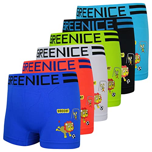 6er Pack Jungen Boxershorts Retro Unterwäsche Neon Bunt Löwe Fußball Soccer Ball, Größe:116-128 von ReKoe