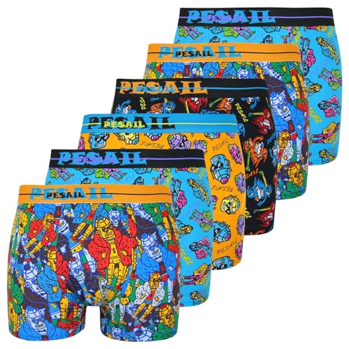 6er Pack Jungen Kinder Boxershorts Modal Baumwolle Unterhose Shorts Roboter Boy, Größe:158 von ReKoe