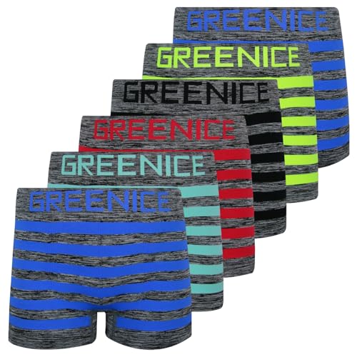 6er Pack Jungen Kinder Boy Boxershorts Retro Unterwäsche Neon Grauen Streifen, Größe:152-164 von ReKoe
