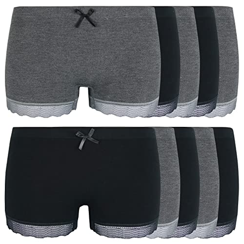 ReKoe 10er Pack Damen Hotpants Unterhose Pants Panty Unterwäsche Schwarz Grau Slips, Größe:S-M = 36/38 von ReKoe