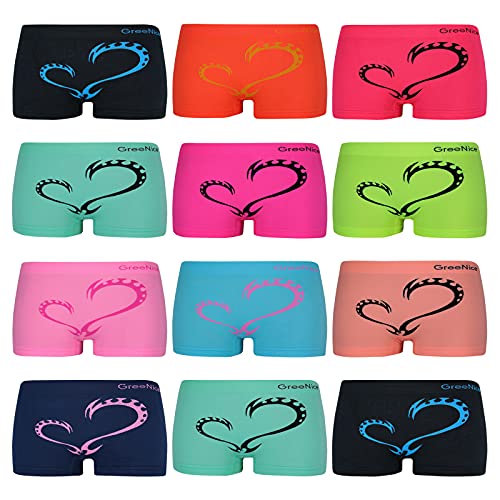 ReKoe 12er Pack Damen Hotpants Mit Herz Unterhose Tanga Panty Unterwäsche Microfaser, Größe:L-XL = 40/42 von ReKoe