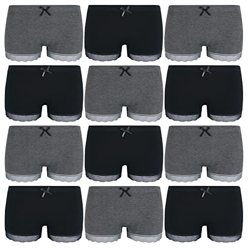 ReKoe 12er Pack Damen Hotpants Unterhose Slips Pants Panty Unterwäsche Schwarz Grau, Größe:S-M = 36/38 von ReKoe