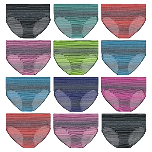 ReKoe 12er Pack Damen Slip Microfaser Hipster Unterwäsche Gestreift Unterhose Seamless, Größe:S-M = 36/38 von ReKoe