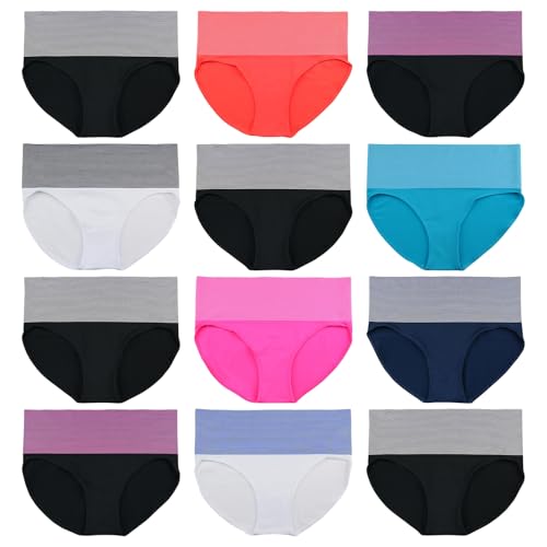 ReKoe 12er Pack Damen Slip Microfaser Hipster Unterwäsche Schlüpfer Neon Unterhose, Größe:XL-XXL = 42/44 von ReKoe
