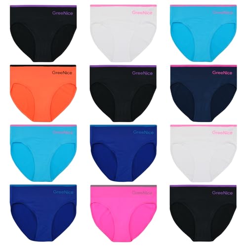 ReKoe 12er Pack Damen Slip Microfaser Hipster Unterwäsche Uni Neon Farben Unterhose, Größe:S-M = 36/38 von ReKoe