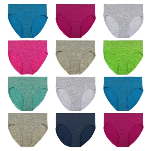 ReKoe 12er Pack Damen Slip Microfaser Sport Unterwäsche Streifen Neon Farben Mehrpack, Größe:XL-XXL = 42/44 von ReKoe
