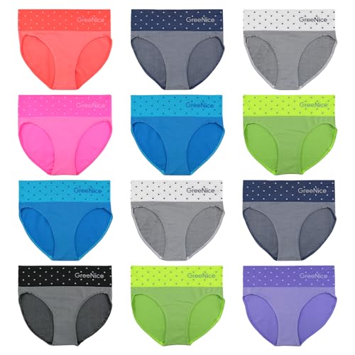 ReKoe 12er Pack Damen Slip Microfaser Unterhose Gepunktet Unterwäsche Neon Schlüpfer, Größe:S-M = 36/38 von ReKoe