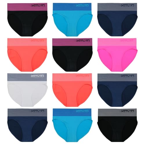 ReKoe 12er Pack Damen Slip Microfaser Unterwäsche Neon Farben gestreift Unterhose, Größe:L-XL = 40/42 von ReKoe