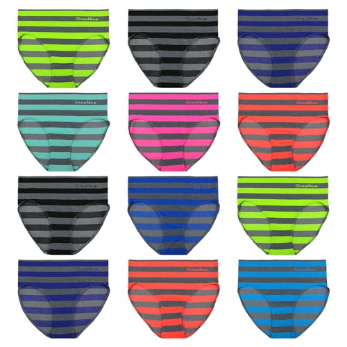 ReKoe 12er Pack Damen Slip Microfaser gestreift Farben Unterwäsche Unterhose Hüftslips, Größe:S-M = 36/38 von ReKoe