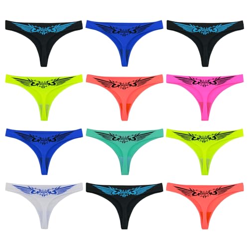 ReKoe 12er Pack Damen Tanga Microfaser Unterwäsche Neon String S M L XL Slip Dessous, Größe:L-XL = 38/40 von ReKoe