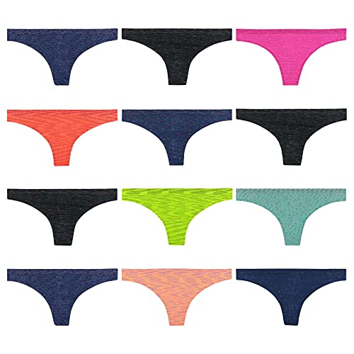 ReKoe 12er Pack Damen Tanga Microfaser gestreift String Hipster Unterwäsche M L XL XXL, Größe:M-L = 36/38 von ReKoe