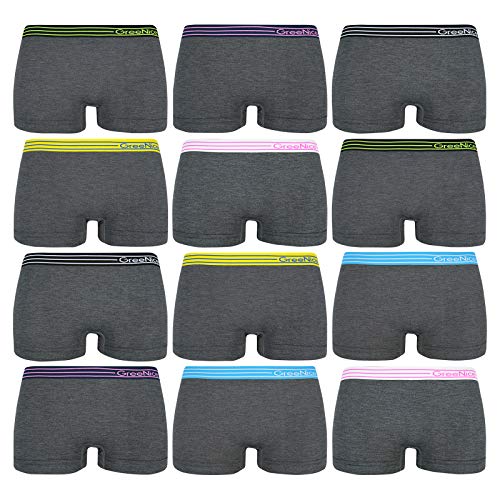 ReKoe 12er Pack Hotpants Slip Unterhose Pants Tanga Panty Unterwäsche grau Bunte Bund, Größe:S-M = 36/38 von ReKoe