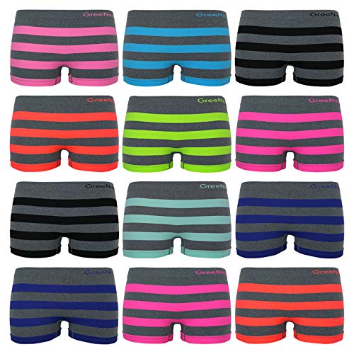 ReKoe 12er Pack Hotpants Slips Unterhose Tanga Panty Unterwäsche Dicke Streifen Grau, Größe:XL-XXL = 42/44 von ReKoe