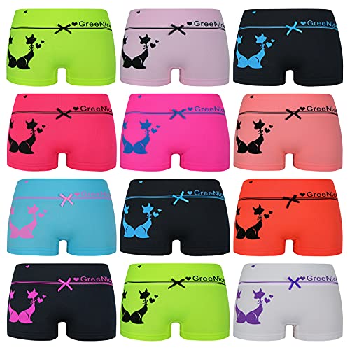 ReKoe 12er Pack Hotpants Unterhose Pants Tanga Panty Unterwäsche Logo Katze Herzen, Größe:L-XL = 40/42 von ReKoe