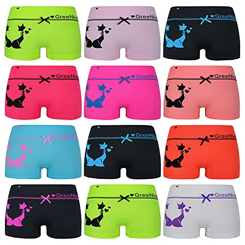 ReKoe 12er Pack Hotpants Unterhose Pants Tanga Panty Unterwäsche Logo Katze Herzen, Größe:S-M = 36/38 von ReKoe