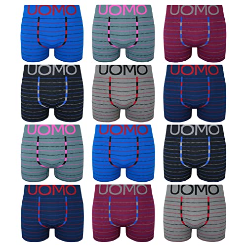 ReKoe 12er Pack Microfaser Uomo gestreift Unterwäsche Pants Herren Boxershorts Slip, Größe:M/L von ReKoe