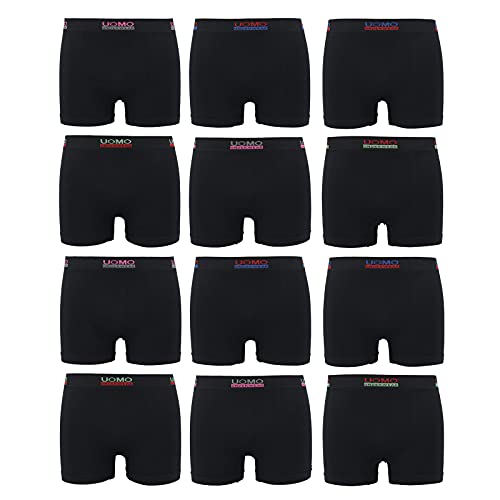 ReKoe 12er Pack Microfaser Uomo Schwarz Unterwäsche Pants Herren Boxershorts Fitness, Größe:M/L von ReKoe