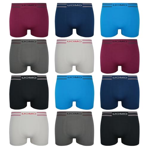 ReKoe 12er Pack Microfaser Uomo Uni Farben Unterwäsche Pants Herren Boxershorts, Größe:M/L von ReKoe