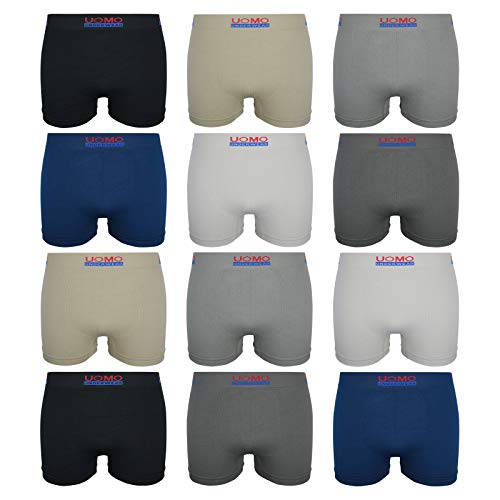 ReKoe 12er Pack Microfaser Uomo Uni Unterwäsche Pants Herren Boxershorts Fitness Men, Größe:XL/XXL von ReKoe