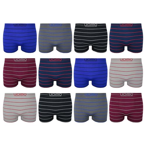 ReKoe 12er Pack Microfaser Uomo gestreift Unterwäsche Pants Herren Boxershorts Fitness, Größe:M/L von ReKoe