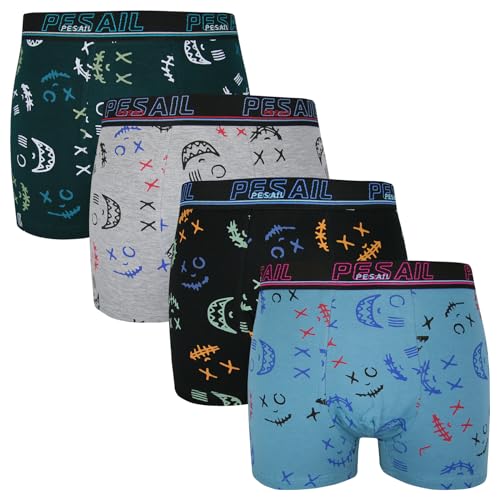 ReKoe 4er Pack Herren Boxershorts Emojis Smilie mit gekreuzten Augen Mund lachend, Größe:M von ReKoe