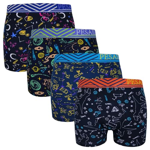 ReKoe 4er Pack Herren Boxershorts Sternzeichen Weltall Space Raumschiff Astronaut, Größe:M von ReKoe