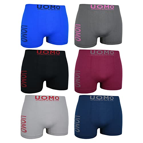 ReKoe 6er Pack Boxershorts Microfaser Unterwäsche Uni Farben schwarz blau grau Uomo, Größe:XL/XXL von ReKoe