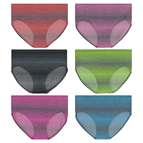 ReKoe 6er Pack Damen Slip Microfaser Hipster Unterwäsche Gestreift Unterhose Seamless, Größe:L-XL = 40/42 von ReKoe
