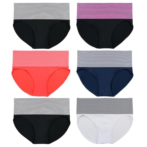 ReKoe 6er Pack Damen Slip Microfaser Hipster Unterwäsche Schlüpfer Neon Unterhose, Größe:XL-XXL = 42/44 von ReKoe