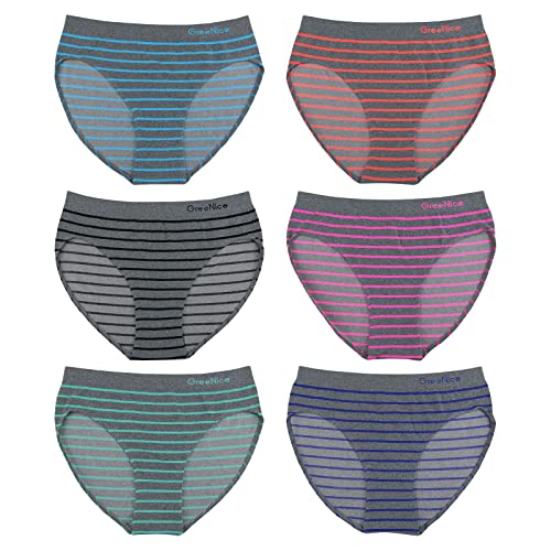 ReKoe 6er Pack Damen Slip Microfaser Neon Schlüpfer Unterwäsche Unterhose Gestreift, Größe:XL-XXL = 42/44 von ReKoe