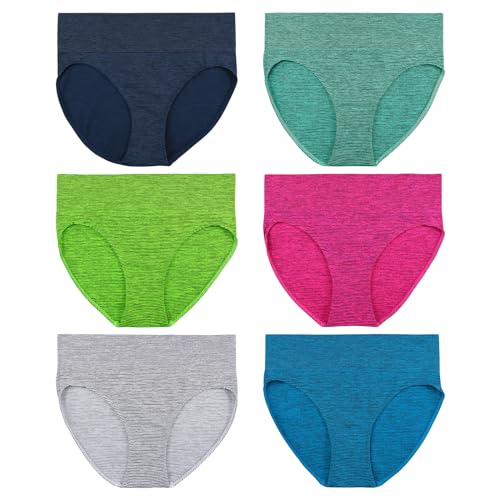 ReKoe 6er Pack Damen Slip Microfaser Sport Unterwäsche Streifen Neon Farben Mehrpack, Größe:L-XL = 40/42 von ReKoe