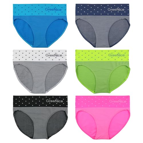 ReKoe 6er Pack Damen Slip Microfaser Unterhose Gepunktet Unterwäsche Neon Schlüpfer, Größe:XL-XXL = 42/44 von ReKoe