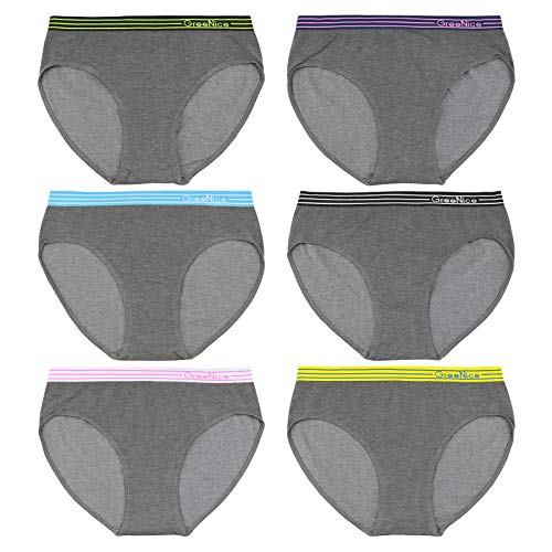 ReKoe 6er Pack Damen Slip Microfaser Unterhose Panty Unterwäsche grau Bunte Bund, Größe:M-L = 38/40 von ReKoe