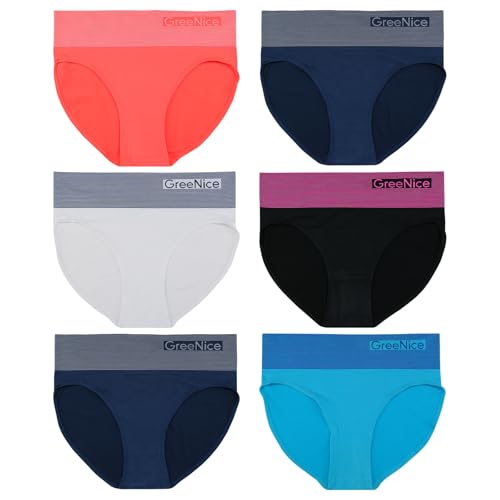 ReKoe 6er Pack Damen Slip Microfaser Unterwäsche Neon Farben gestreift Unterhose, Größe:S-M = 36/38 von ReKoe