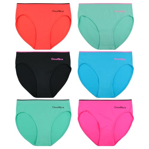 ReKoe 6er Pack Damen Slip Microfaser Unterwäsche Uni Neon Farben Hipster Unterhose, Größe:M-L = 38/40 von ReKoe