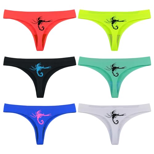 ReKoe 6er Pack Damen Tanga Microfaser Unterwäsche Neon String Slip Dessous S M L XL, Größe:S-M = 34/36 von ReKoe