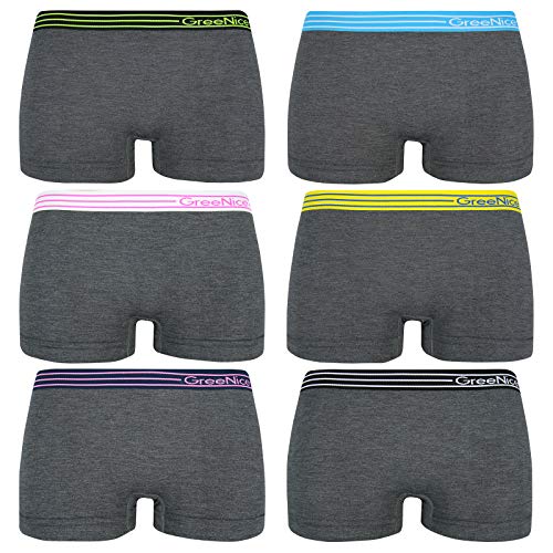 ReKoe 6er Pack Hotpants Slip Unterhose Pants Tanga Panty Unterwäsche grau Bunte Bund, Größe:S-M = 36/38 von ReKoe