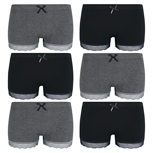ReKoe 6er Pack Hotpants Slips Unterhose Pants Tanga Panty Unterwäsche Schwarz Grau, Größe:S-M = 36/38 von ReKoe