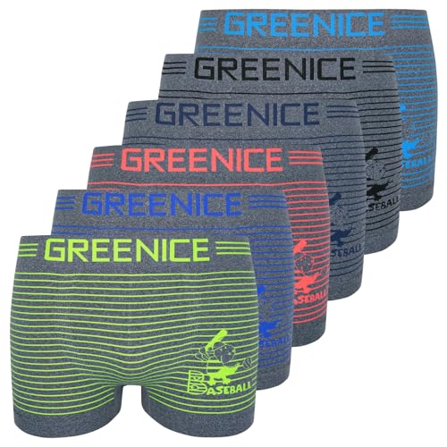 ReKoe 6er Pack Jungen Boxershorts Mikrofaser Unterwäsche Pants Kids Baseball Unterhose, Größe:158-170 von ReKoe