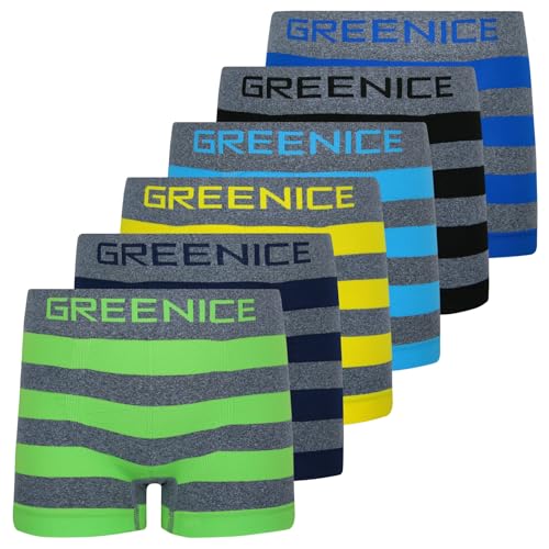 ReKoe 6er Pack Jungen Boxershorts Unterwäsche Pants Tunks Short Mikrofaser Gestreift, Größe:128-140 von ReKoe