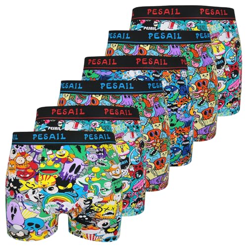 ReKoe 6er Pack Jungen Kinder Boxershorts Modal Baumwolle Monster Augen Wolken Motiven, Größe:158 von ReKoe