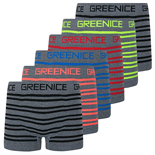 ReKoe 6er Pack Jungen Kinder Boxershorts Pants Tunks Short mit Grauen gestreift Uni, Größe:122-134 von ReKoe